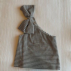 Club Monaco Jumbalaya One Shoulder Bow Top in Black/White